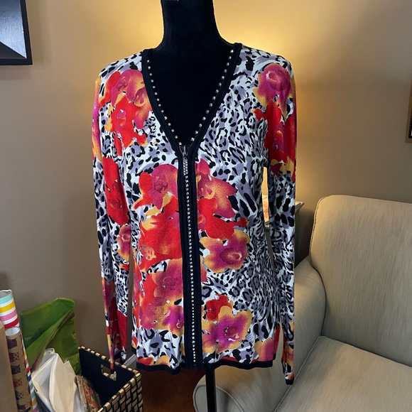 Sweaters - Beautiful, Rhinestone zipper, Luxurious Sweater, XL